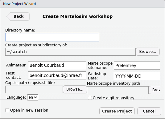 Creation menu